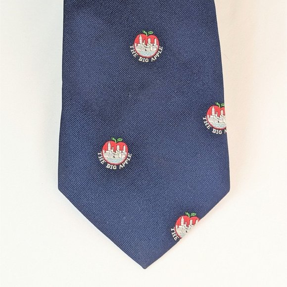 Men's Navy Blue New York The Big Apple Tie Vtg Navy Blue Kipper Tie Fathers Day - Picture 1 of 7